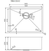 600*450MM HAND-MADE 304 BRUSHED S/S SINGLE BOWL KITCHEN SINK